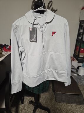 Light Gray Women's Quarter-Zip Pullover with Red 'F' Logo